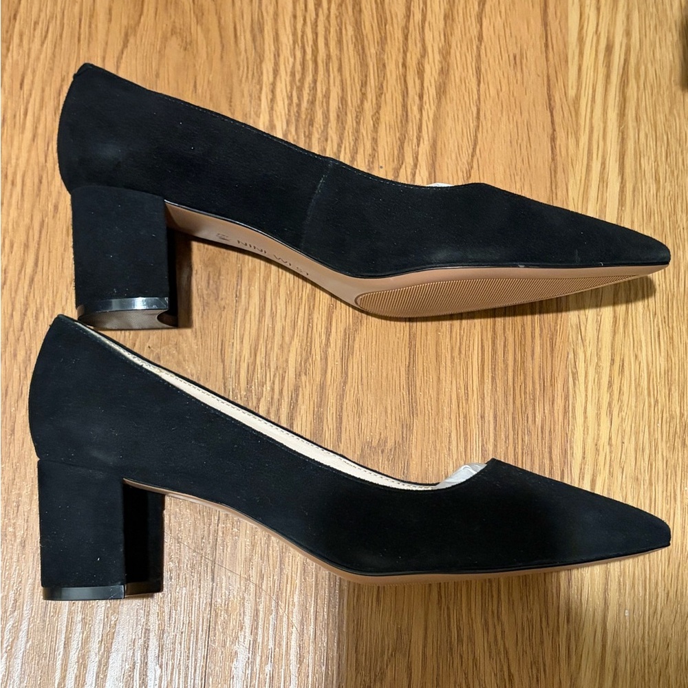 Nine West 7IKE Black Suede Pointed Toe Block Heels Size 7 M - Picture 2 of 7